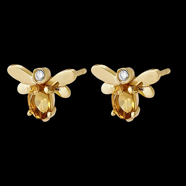 Pendientes Abeja Pop - oro amarillo de 9 quilates, diamante y citrino