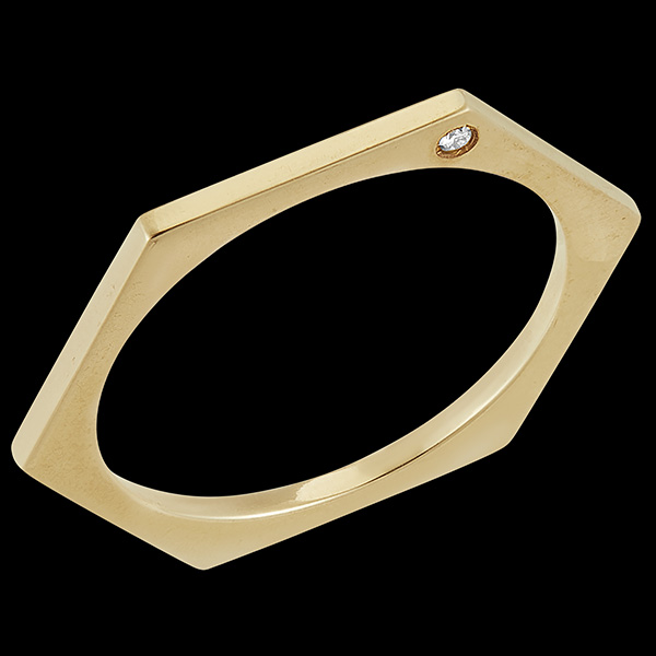 Anillo hexagonal - oro amarillo de 9 quilates y diamante 