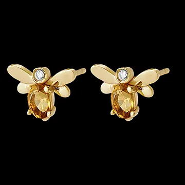 Pendientes Abeja Pop - oro amarillo de 18 quilates, diamante y citrino