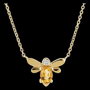 Colier Albină Pop - aur galben de 18k, diamant si citrin