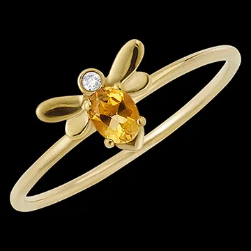 Ring Pop-Biene - Gelbgold, 9 Karat, Diamant und Citrin