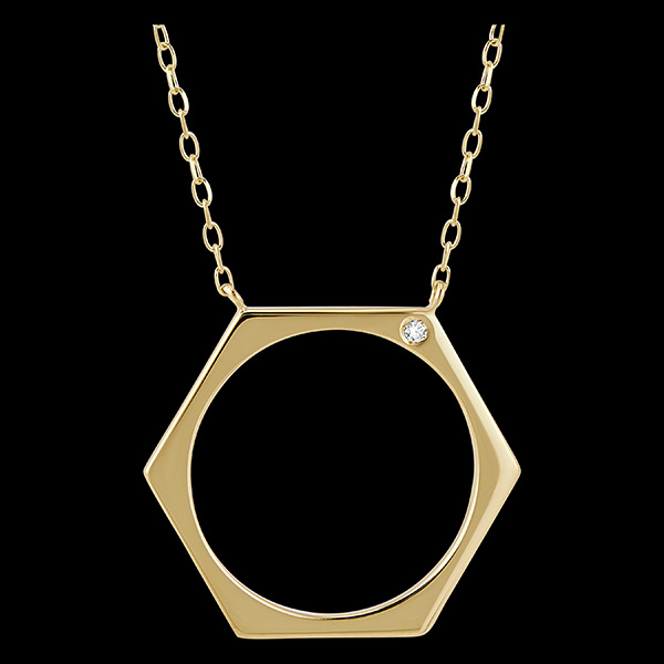 Hexagon Necklace - 9-carat yellow gold and diamond.
