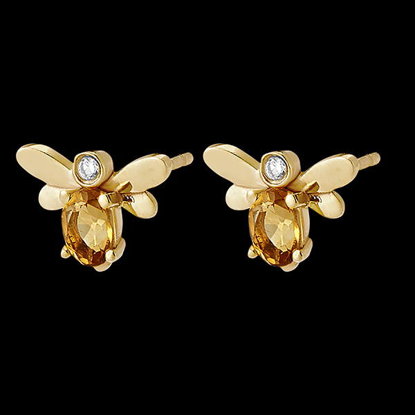 Kolczyki Abeille Pop - 9 karatowe żółte złoto, diament i cytryn