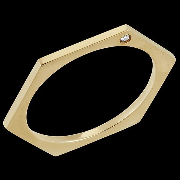 Ring Hexagon - Gelbgold, 9 Karat, mit Diamant