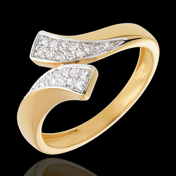 Ribbon shaped ring paved yellow gold - 24 diamonds