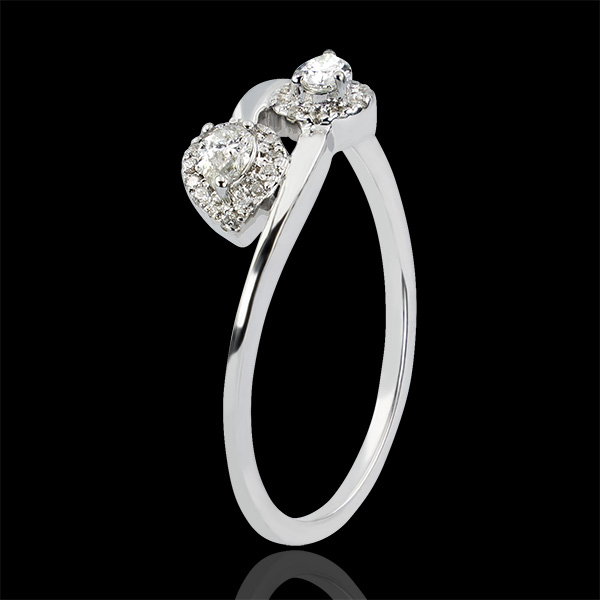 Ring Abundance - You & I Pear Diamonds - white gold 9 carats and diamonds 