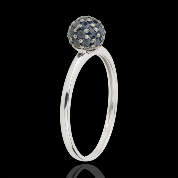 Ring Bird of Paradise - ball - white gold and blue sapphire