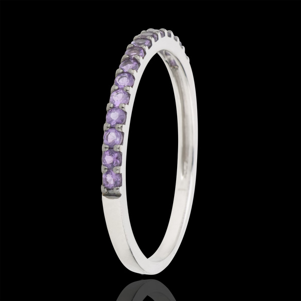 Ring Bird of Paradise - one line - white gold and amethyst
