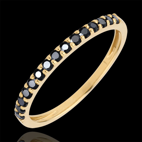 Ring Bird of Paradise - one line - yellow gold and black diamonds