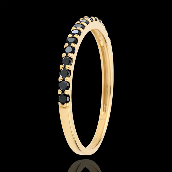 Ring Bird of Paradise - one line - yellow gold and black diamonds