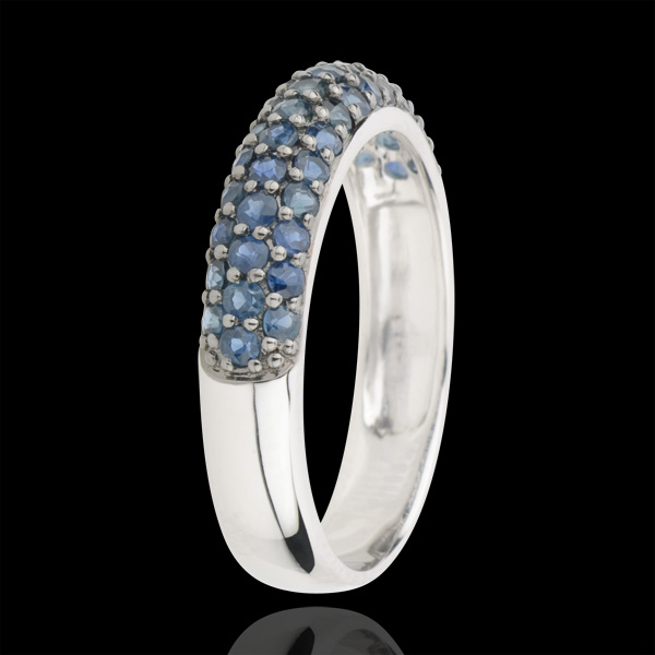 Ring Bird of Paradise - three lines - white gold and blue sapphire