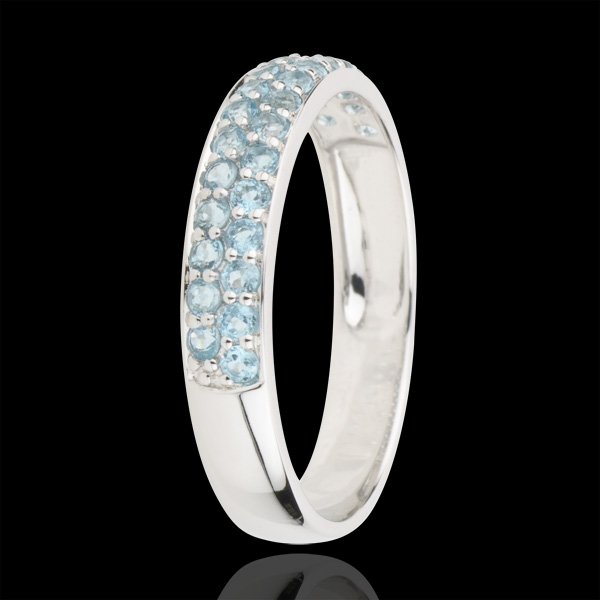 Ring Bird of Paradise - two lines - white gold and blue topaz