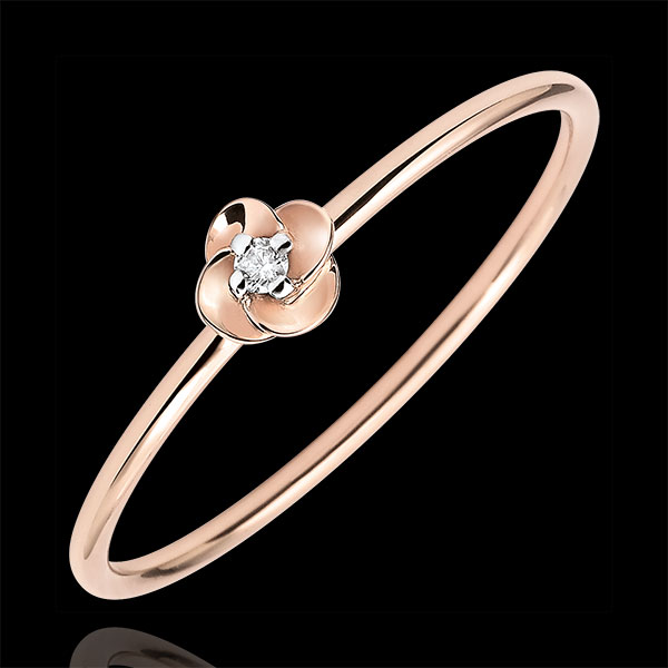 Ring Blüte - Erste Rose - Kleines Modell - Roségold und Diamant - 18 Karat