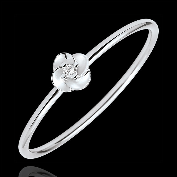 Ring Blüte - Erste Rose - Kleines Modell - Weißgold und Diamant - 18 Karat