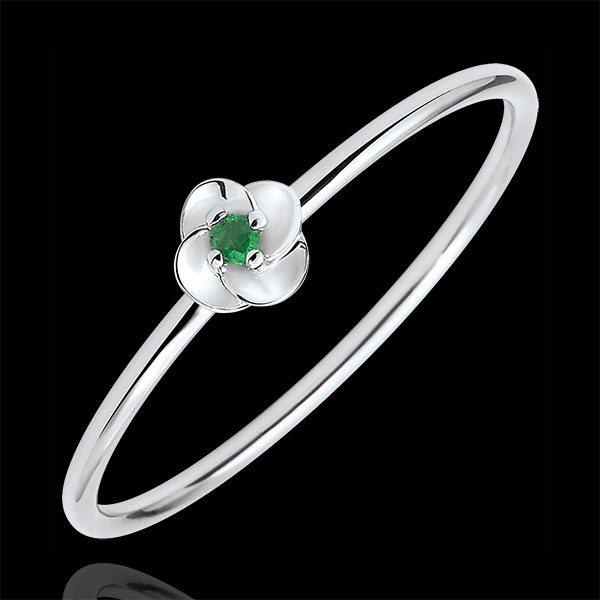 Ring Eclosion - First Rose - small model - white gold and emeralds - 9 carats