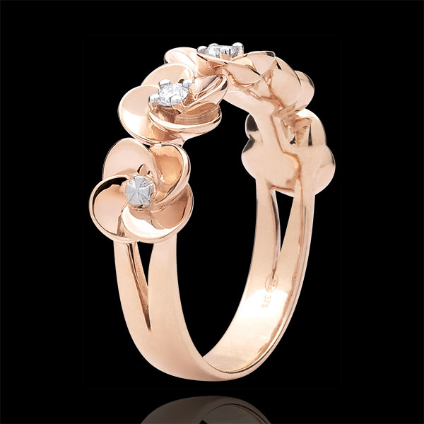 Ring Eclosion - Roses Crown - pink gold and diamonds - 9 carats