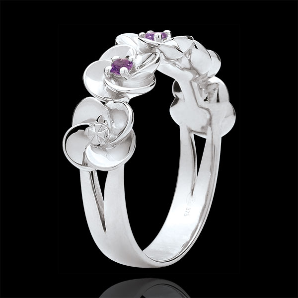 Ring Eclosion - Roses Crown - white gold and amethysts - 18 carats