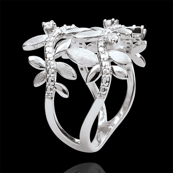 Ring Enchanted Garden - Foliage Royal - double - white gold and diamonds - 18 carats