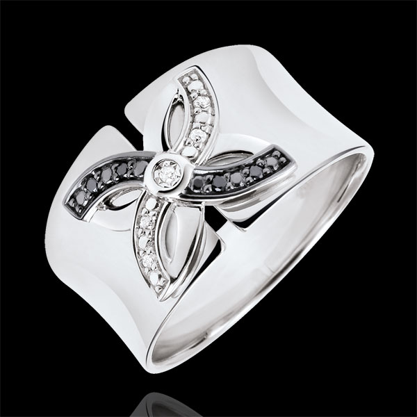 Ring Freshness - Lilies of summer - white gold and black diamonds - 9 carat