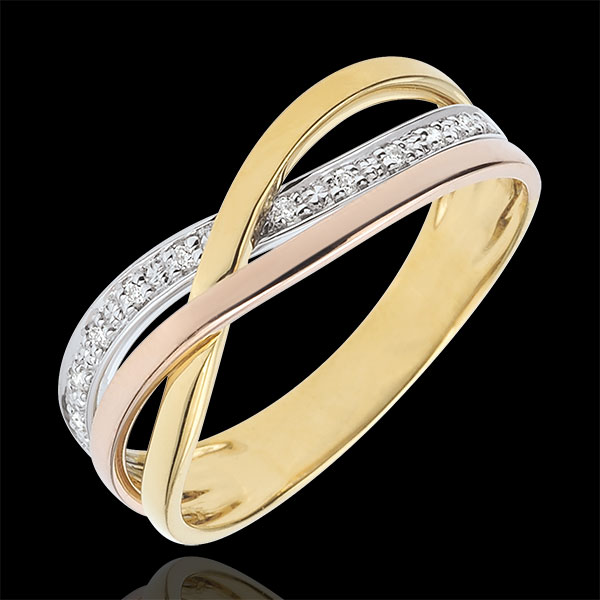 Ring Kleiner Saturn - Dreierlei Gold und Diamanten - 18 Karat