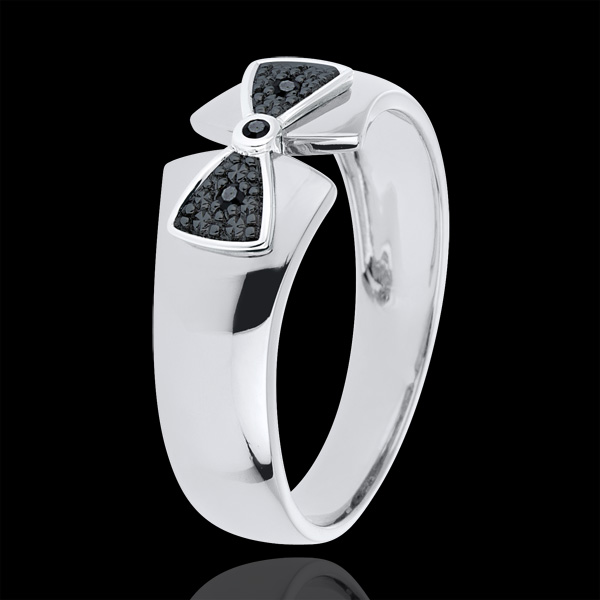 Ring Little knot Amelia - White gold and black diamonds