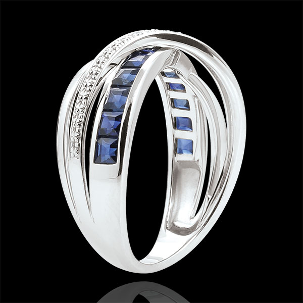 Ring Little Saturn variation 1 - white gold, sapphires and diamonds - 18 carat