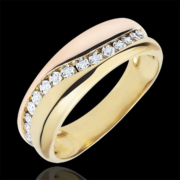 Ring Love - Multi-diamonds - rose gold and yellow gold - 9 carats
