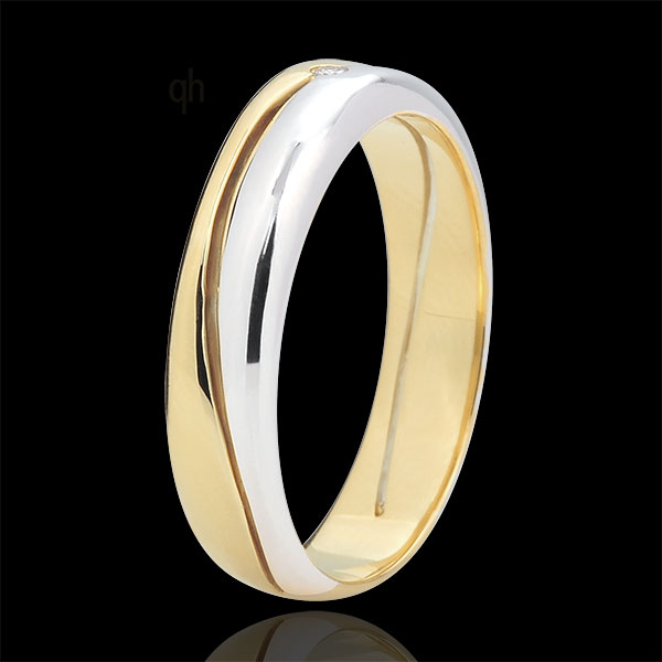 Ring Love - white gold and yellow gold wedding ring for men - 0.022 carat diamond - 9 carats