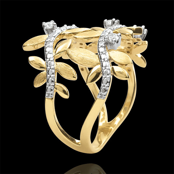 Ring Magische Tuin - Gebladerte Royal - dubbele - Diamanten en 9 karaat geelgoud
