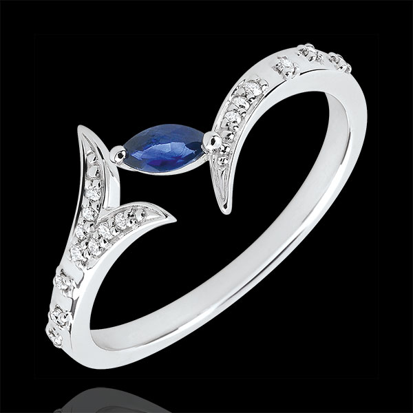 Ring Mysterious Wood - small model - white gold and marquise sapphire - 18 carats