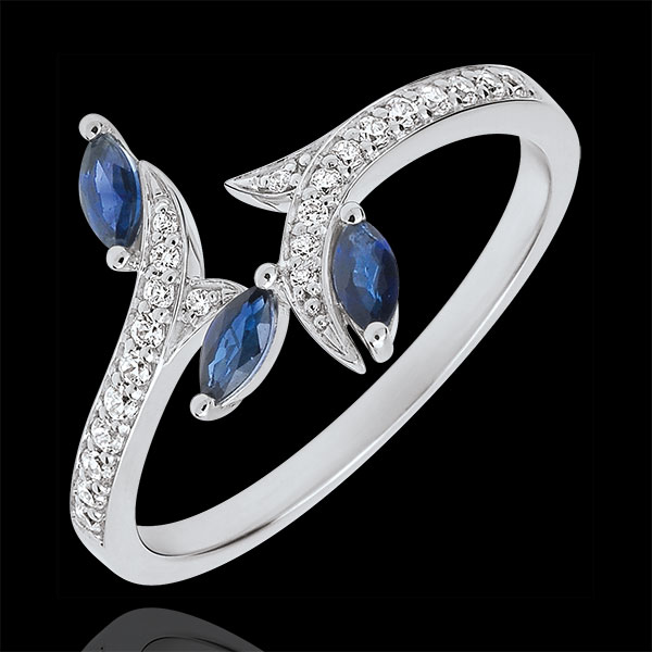 Ring Mysterious Woods - white gold, diamonds and sapphires boats - 9 carats