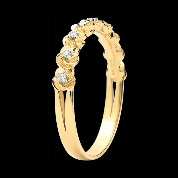 Ring Ontluiking - Kroon van rozen - klein model - 18 karaat geelgoud met Diamanten