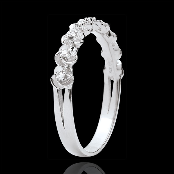 Ring Ontluiking - Kroon van rozen - klein model - 18 karaat witgoud met Diamanten