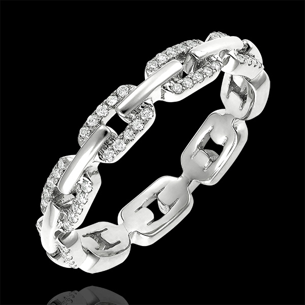 Ring Oriëntale Uitstraling - Cubaanse Schakel Diamanten variant - 9 karaat witgoud en diamanten