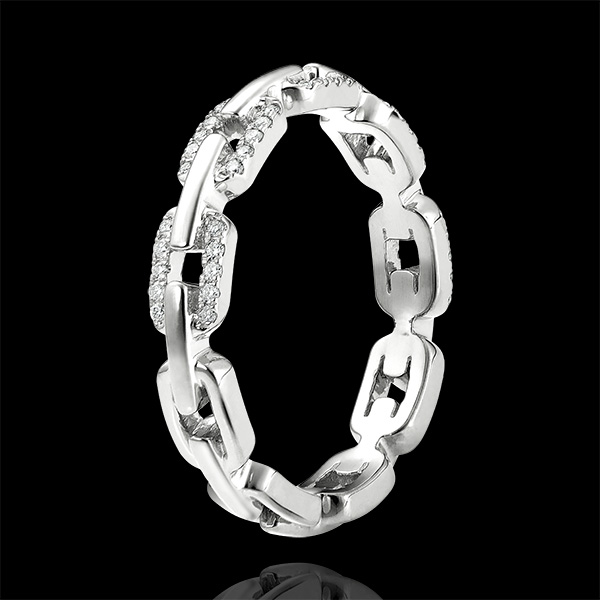 Ring Oriëntale Uitstraling - Cubaanse Schakel Diamanten variant - 9 karaat witgoud en diamanten