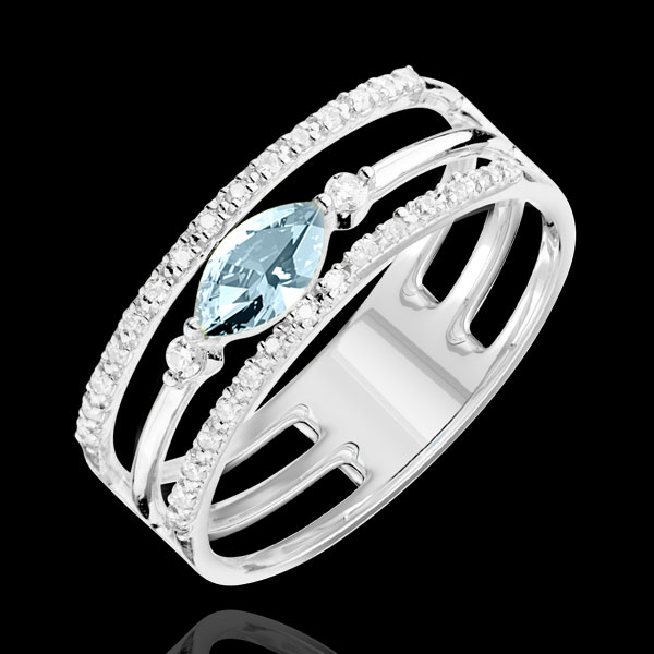 Ring Oriëntale Uitstraling - groot model - Blauwe Topaas en Diamanten - 9 karaat witgoud