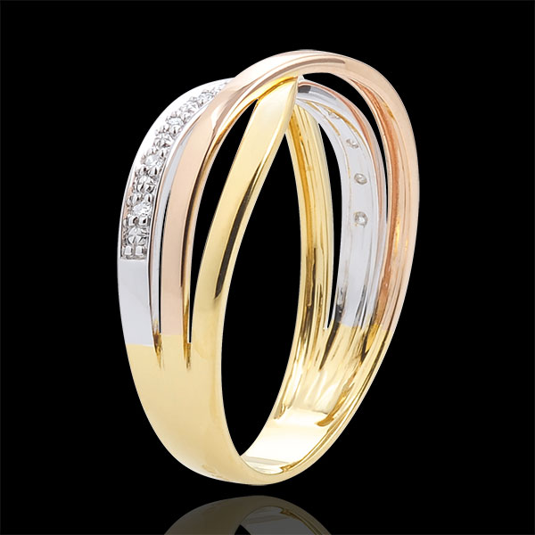 Ring Saturn Diamant - Dreierlei Gold - 10 Diamanten - 9 Karat