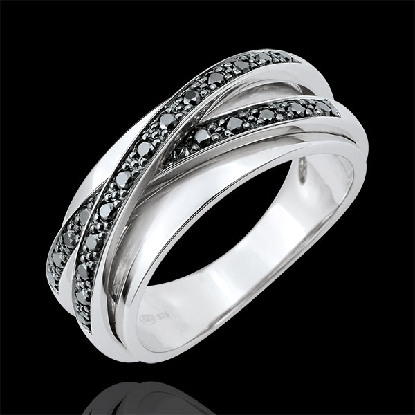Ring Saturn Mirror - white gold and black diamonds- 23 diamonds - 18 carat