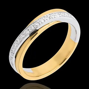 Verighetă - semi pavată - 17 diamante - aur alb şi aur galben de 18K