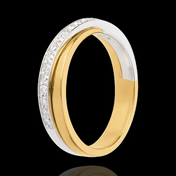 Verighetă - semi pavată - 17 diamante - aur alb şi aur galben de 18K