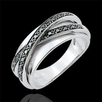 Inel Saturn Oglindă - aur alb de 9K şi diamante negre - 23 diamante