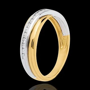 Verighetă - semi pavată - 16 diamante - aur alb şi aur galben de 18K