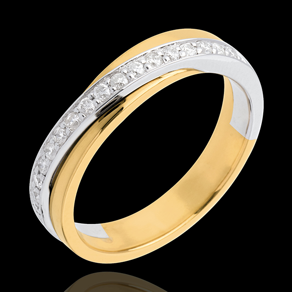 Trauring Diamantenband in Weiss- und Gelbgold - Kanalfassung - 17 Diamanten