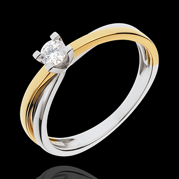 Solitaire Duetino - diamant de 0.17 carate - aur alb şi aur galben de 18K