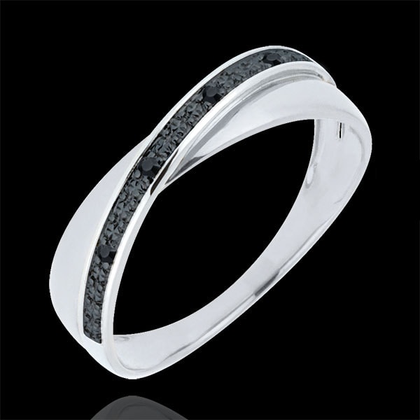 Obrączka Saturn Duo - diamenty - czarne diamenty - złoto białe 18-karatowe