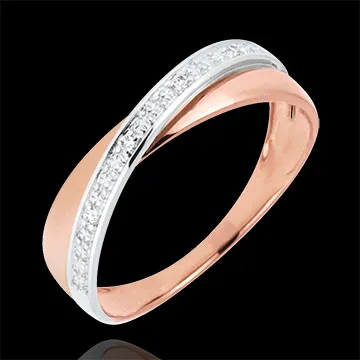 Obrączka Saturn Duo - diamenty - złoto białe i złoto różowe 18-karatowe