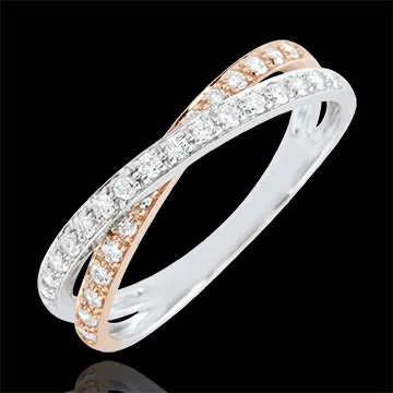 Verighetă Saturn Duo diamant dublu - aur alb şi aur roz de 18K