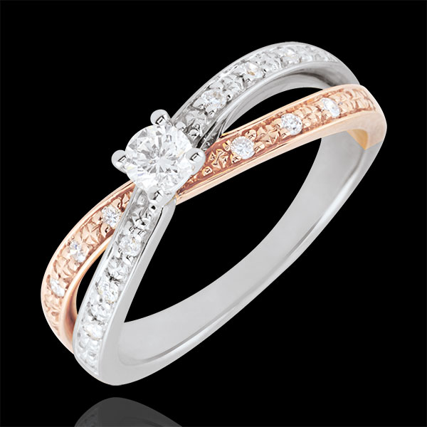 Inel Solitaire Saturn Duo diamant dublu 0.15 carate - aur alb şi aur roz de 18K