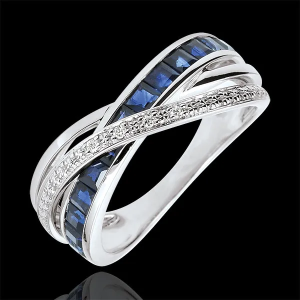 Ring Kleiner Saturn Variation 1 - Weißgold, Saphir und Diamanten - 18 Karat