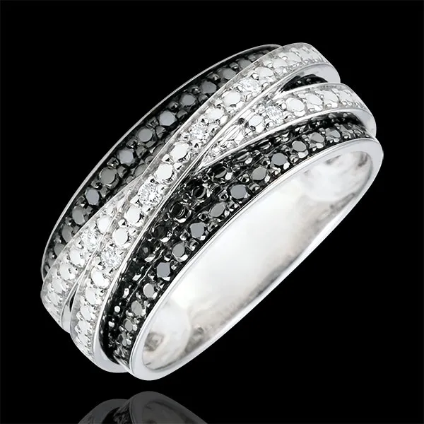Ring Dämmerschein - Schwebender Schatten - Weißgold und schwarze Diamanten